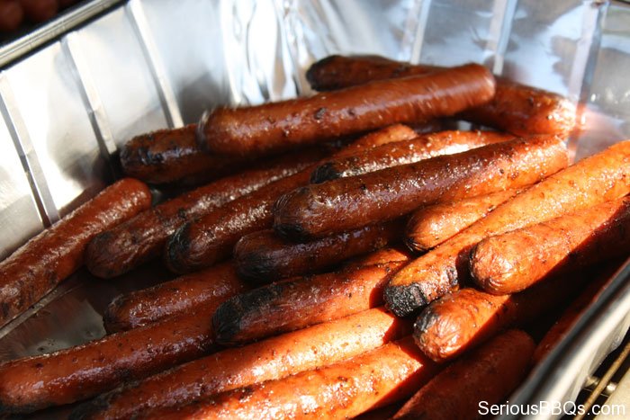 Pan of Grilled Hot Dogs