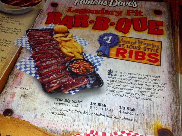 Famous Dave's Menu