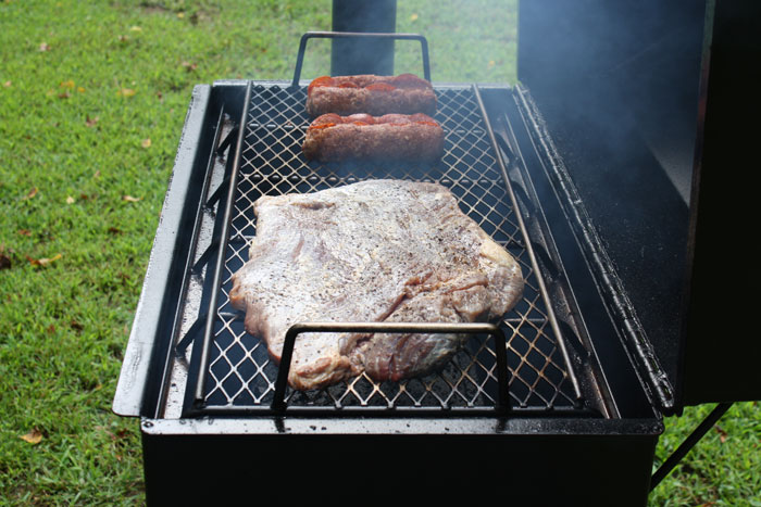 Brisket and Sausage on Meadow Creek Smoker